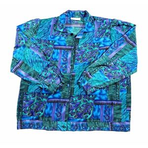 VTG 80s Toni Marie Sissies Sportswear Blouse Shirt 12 Blue Geometric Art 84274P